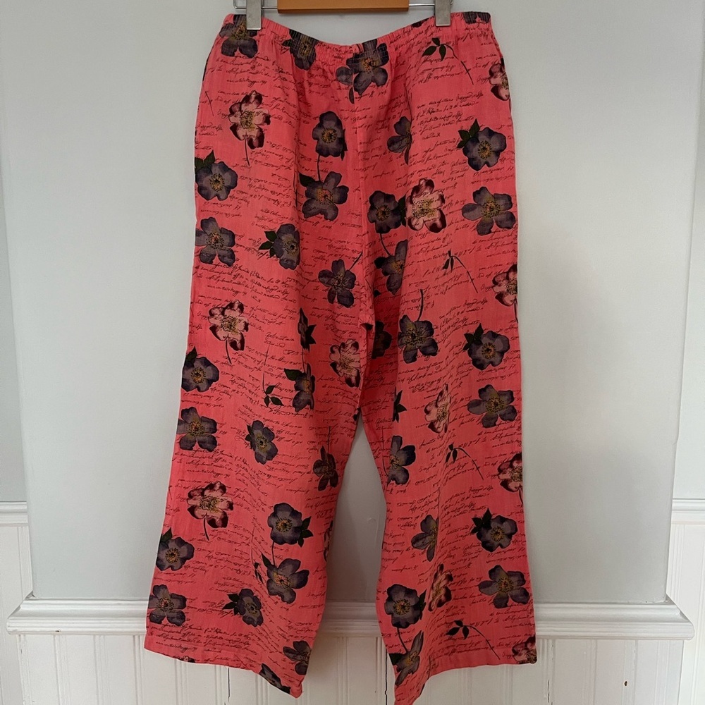Cotton Connection 100% Linen Floral Wide-Leg Pants | XL